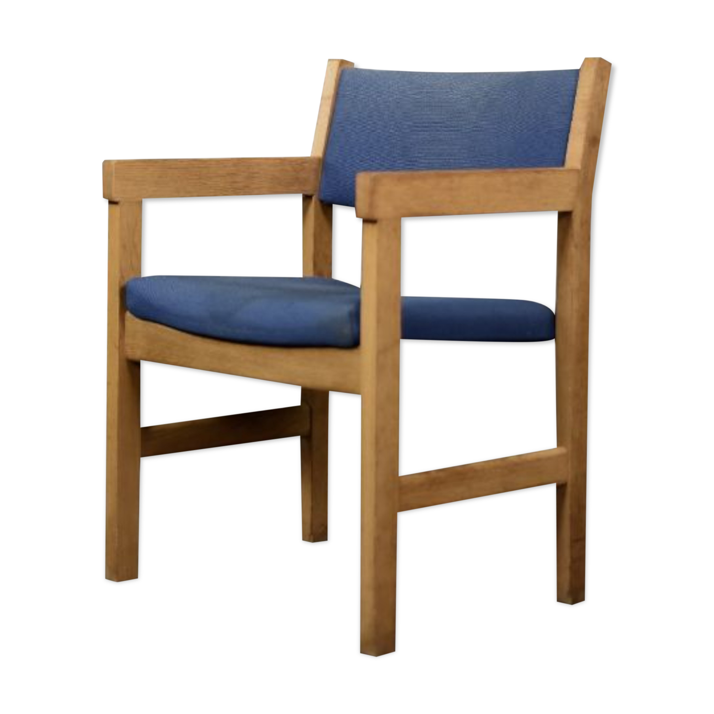 Vintage Danish chair in oak and blue fabric from the mid-century by Hans J. Wegner for Getama, 1960s.