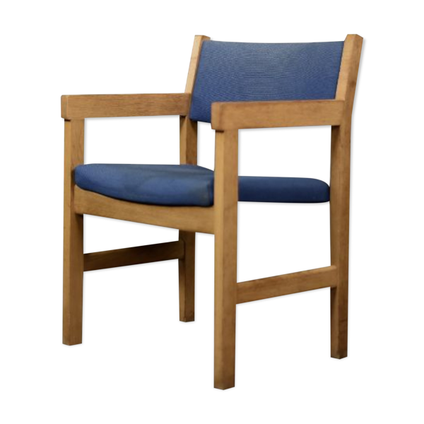 Chaise danoise vintage en chêne et tissu bleu du milieu du siècle par Hans J. Wegner pour Getama, années 1960 — Beyit