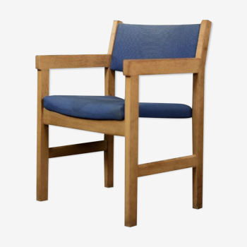 Vintage mid-century modern danish oak & blue fabric chair by hans j. wegner for getama, 1960s