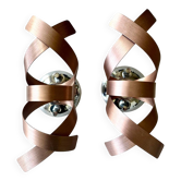 Pair of brushed copper metal wall lights