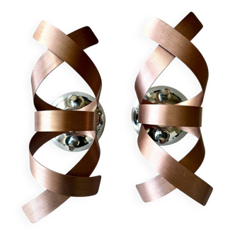 Pair of brushed copper metal wall lights