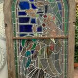 Stained glass panel representing a nineteenth century coronation