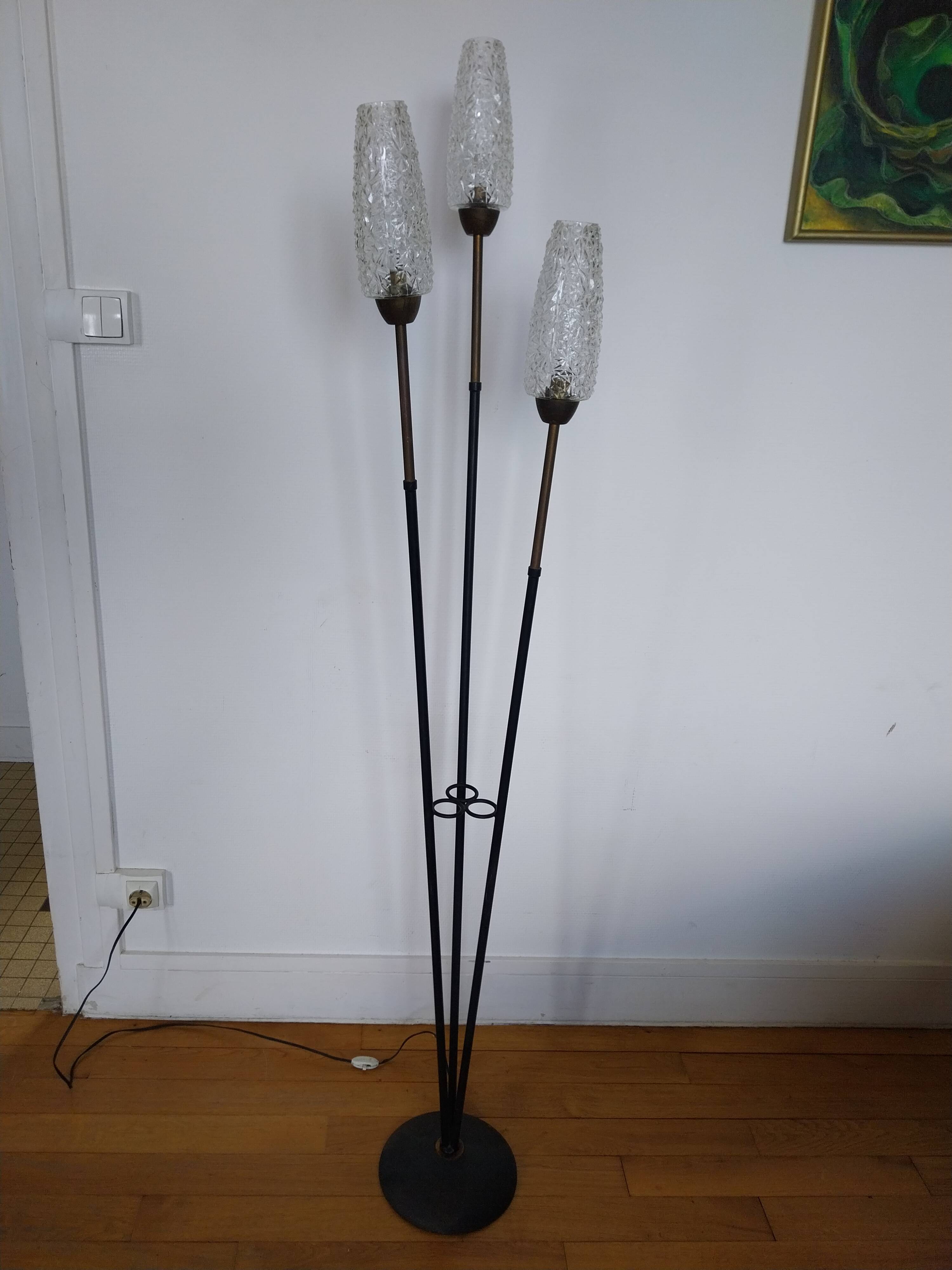 Arlus Lunel 3-branched floor lamp in brass and black metal