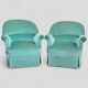 Pair of green velvet frog chairs from the 1970s.