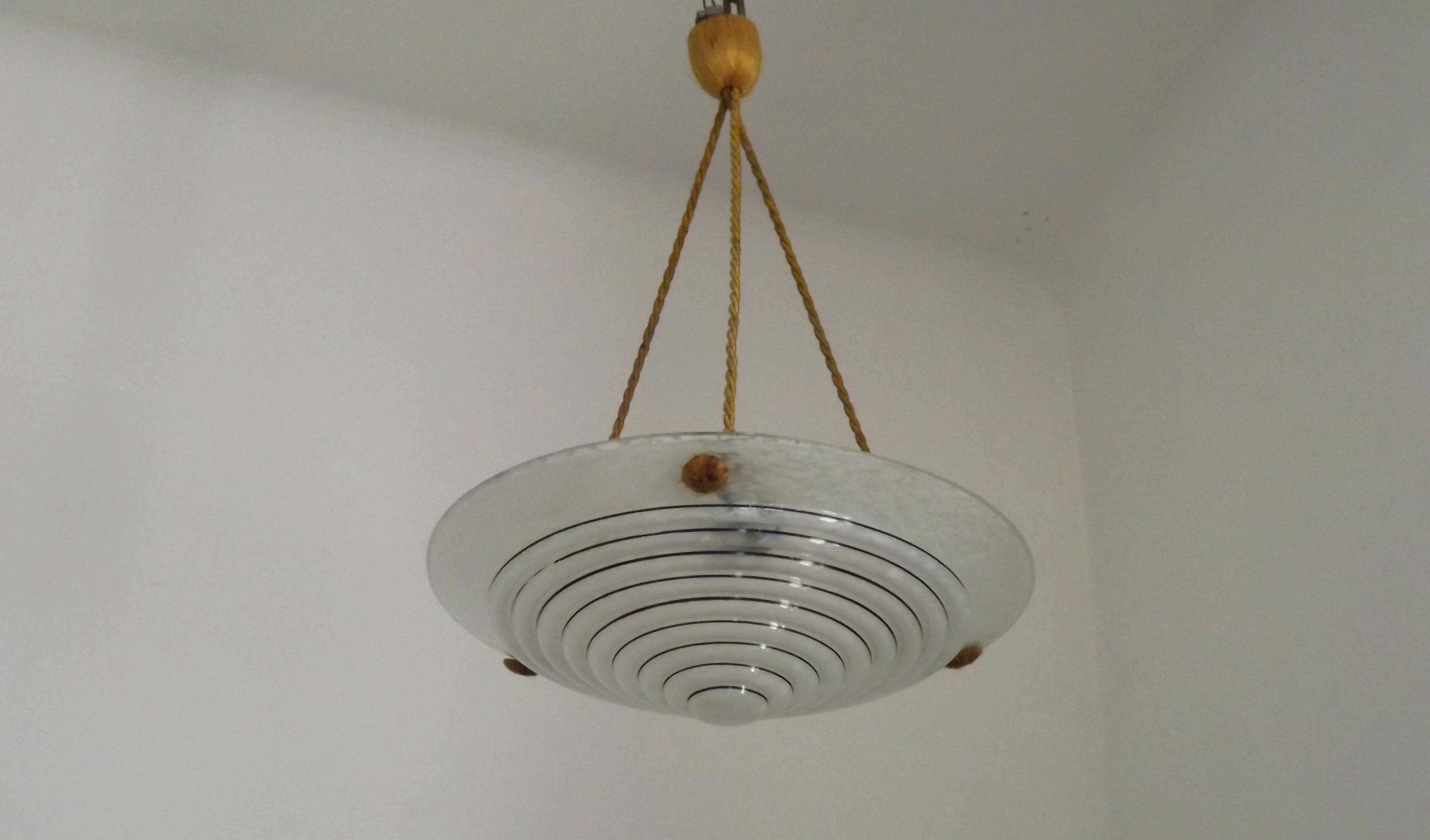 French Vintage Art Deco Style Hanging Ceiling Light – Clichy Glass Shade