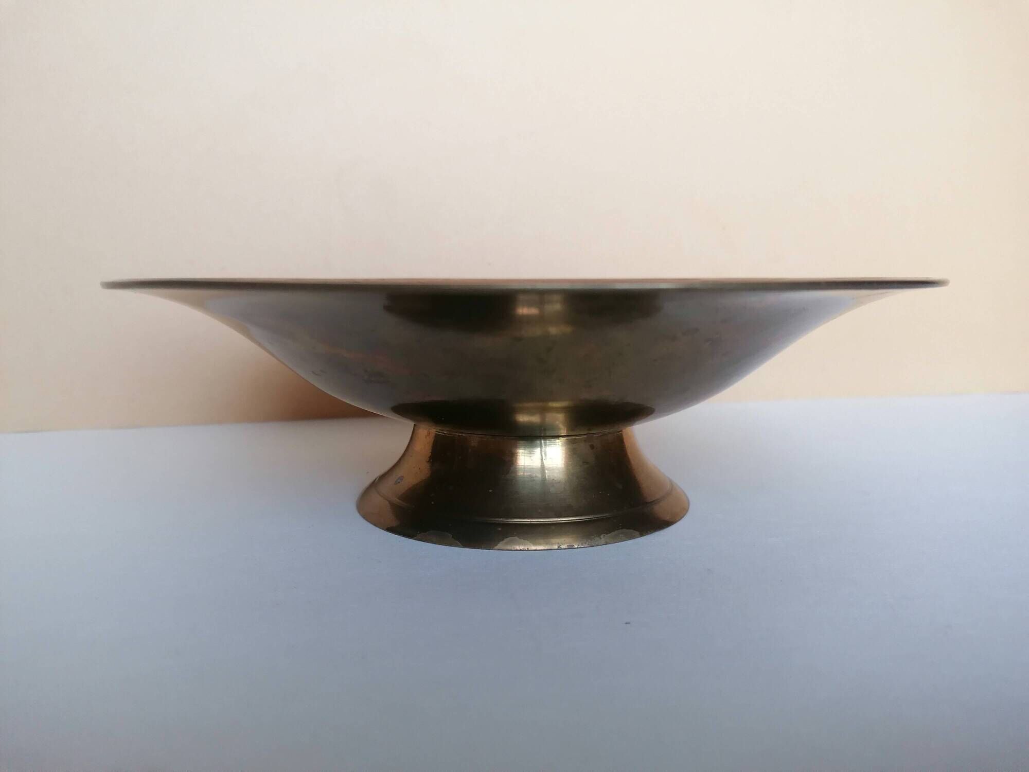 Enamelled brass compote with dragonfly decoration.