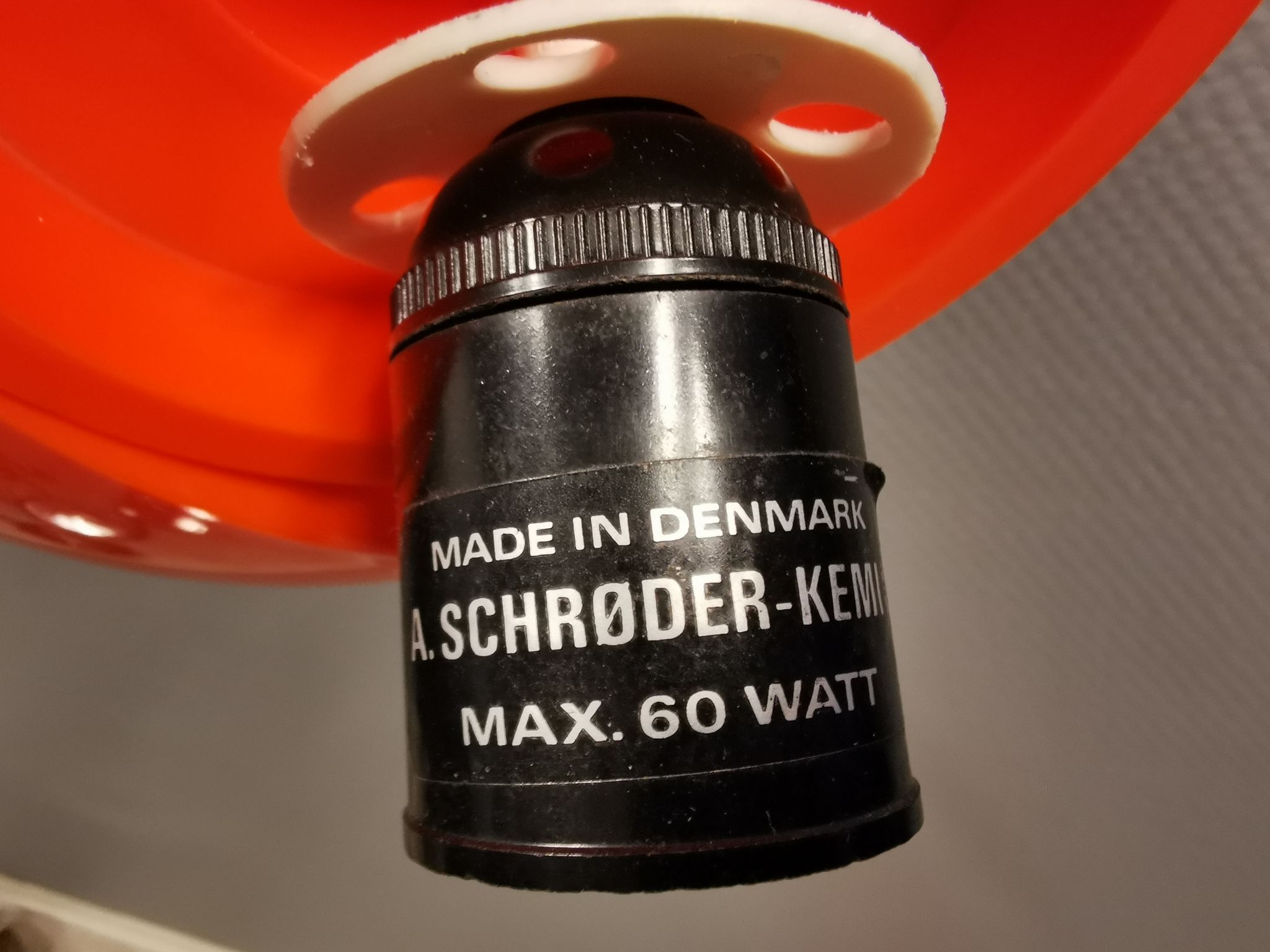 Hanging lamp, designed by Bent Karlby for Schrøder Kemi Denmark 1970s. Made of orange ABS plastic