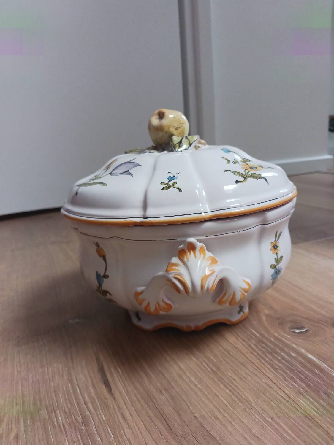 Hand-decorated ceramic soup tureen