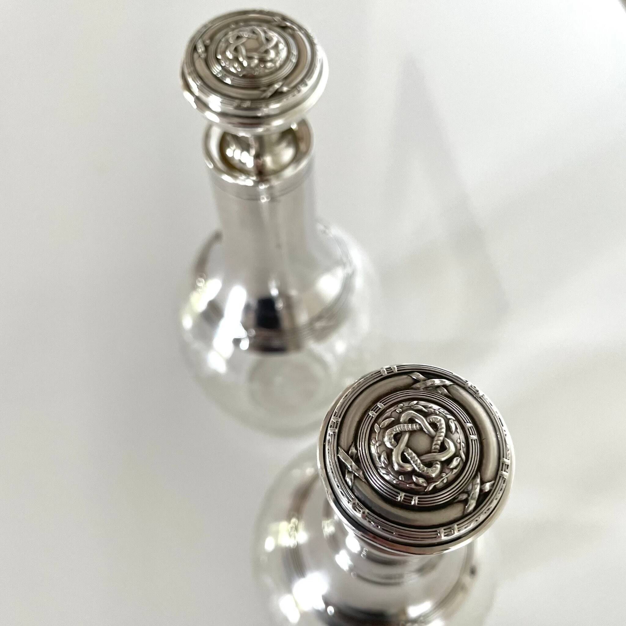 Pair of crystal and silver decanters - early 20th century