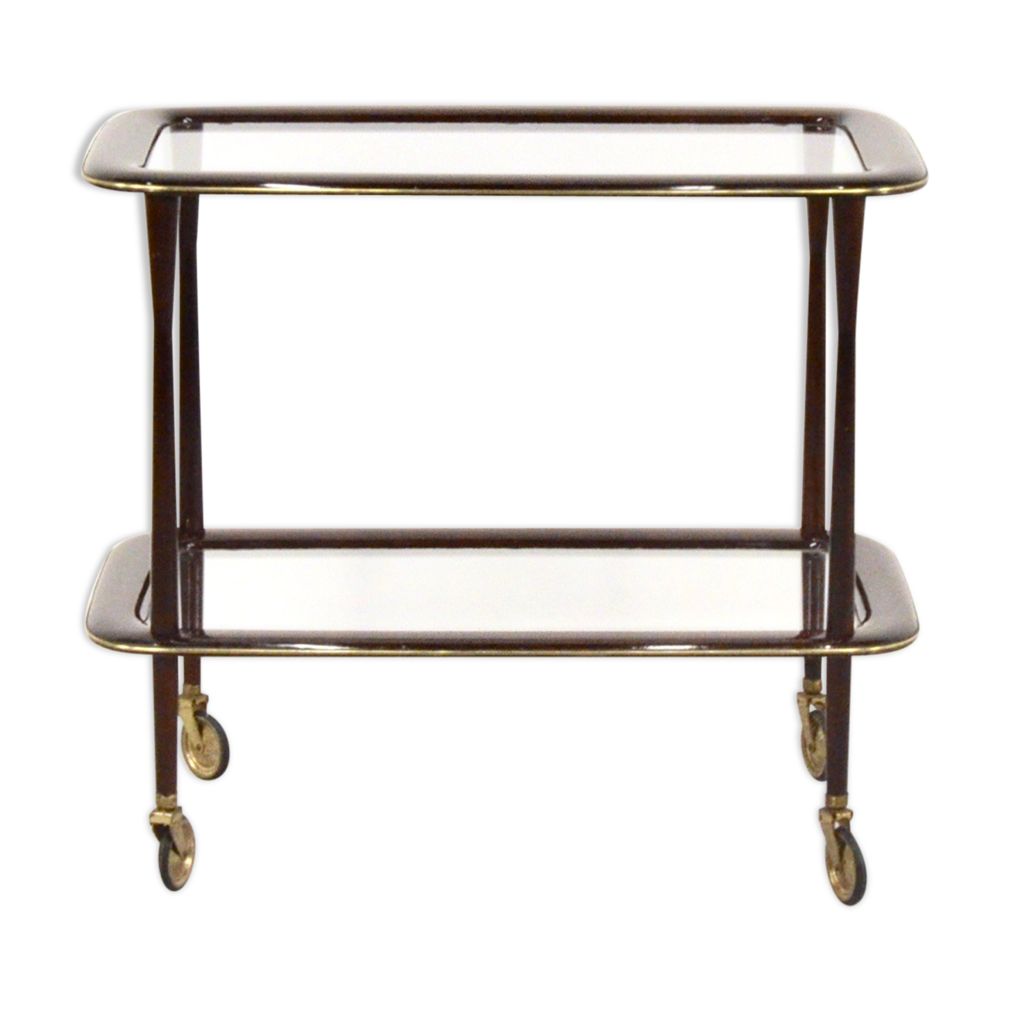 Mahogany brass and glass drinks trolley from italy, circa 1950