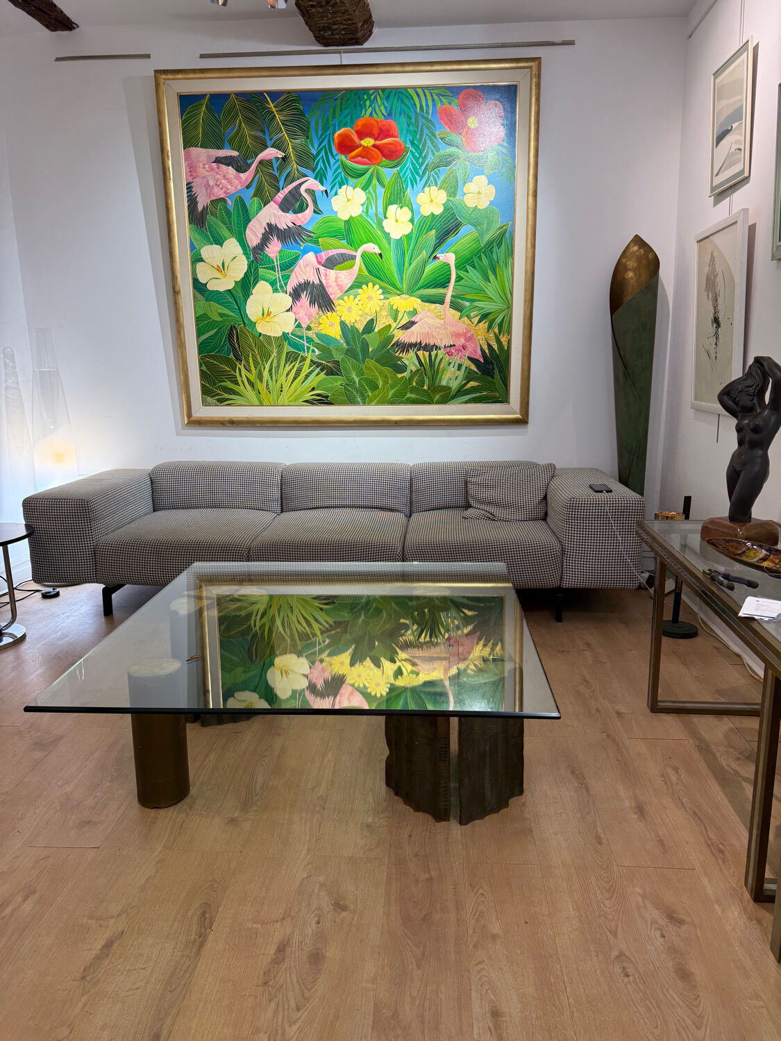 Kartell 3-seater sofa largo (black - houndstooth fabric and steel)