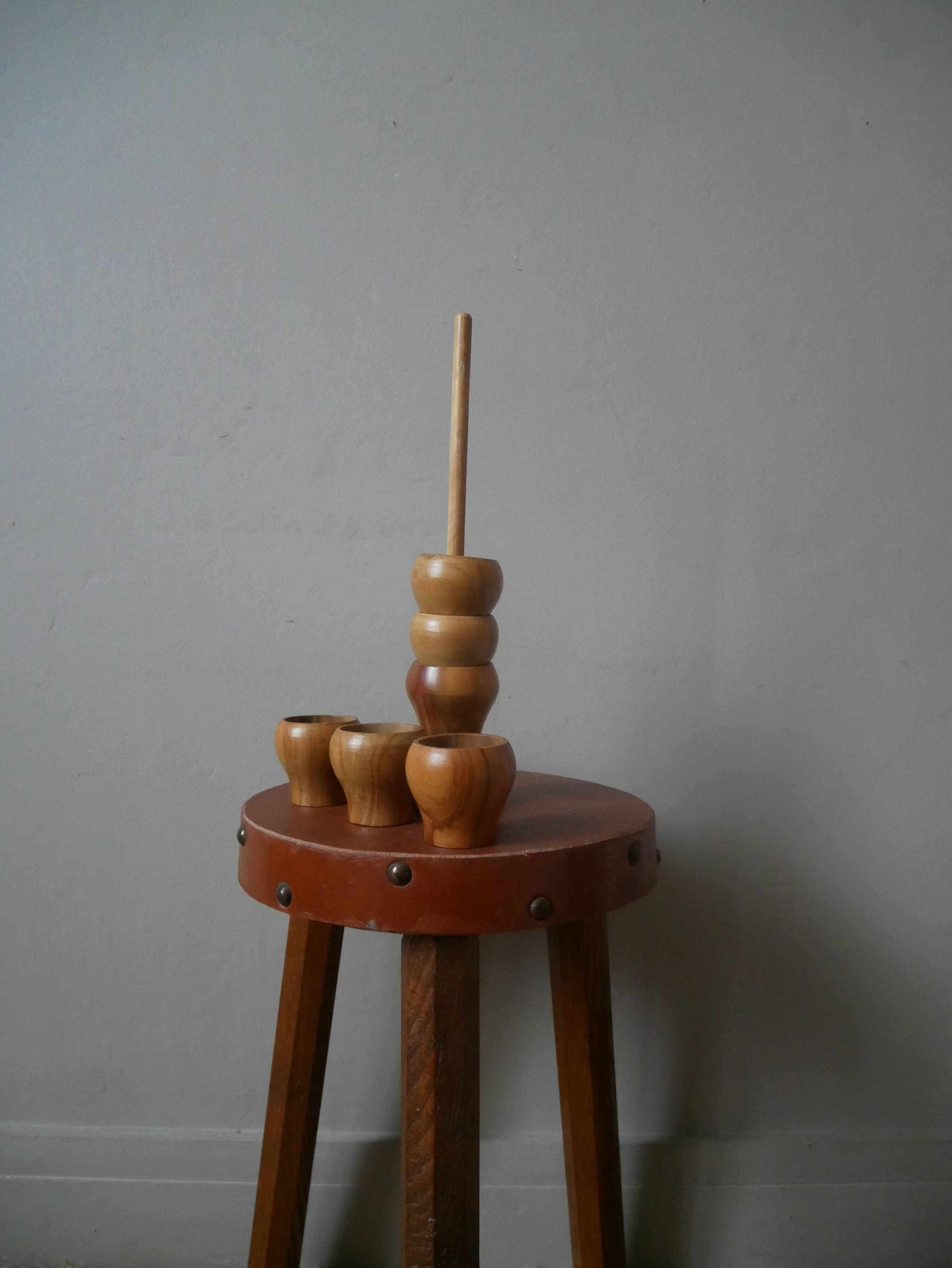 Set of six handmade olive wood egg cups