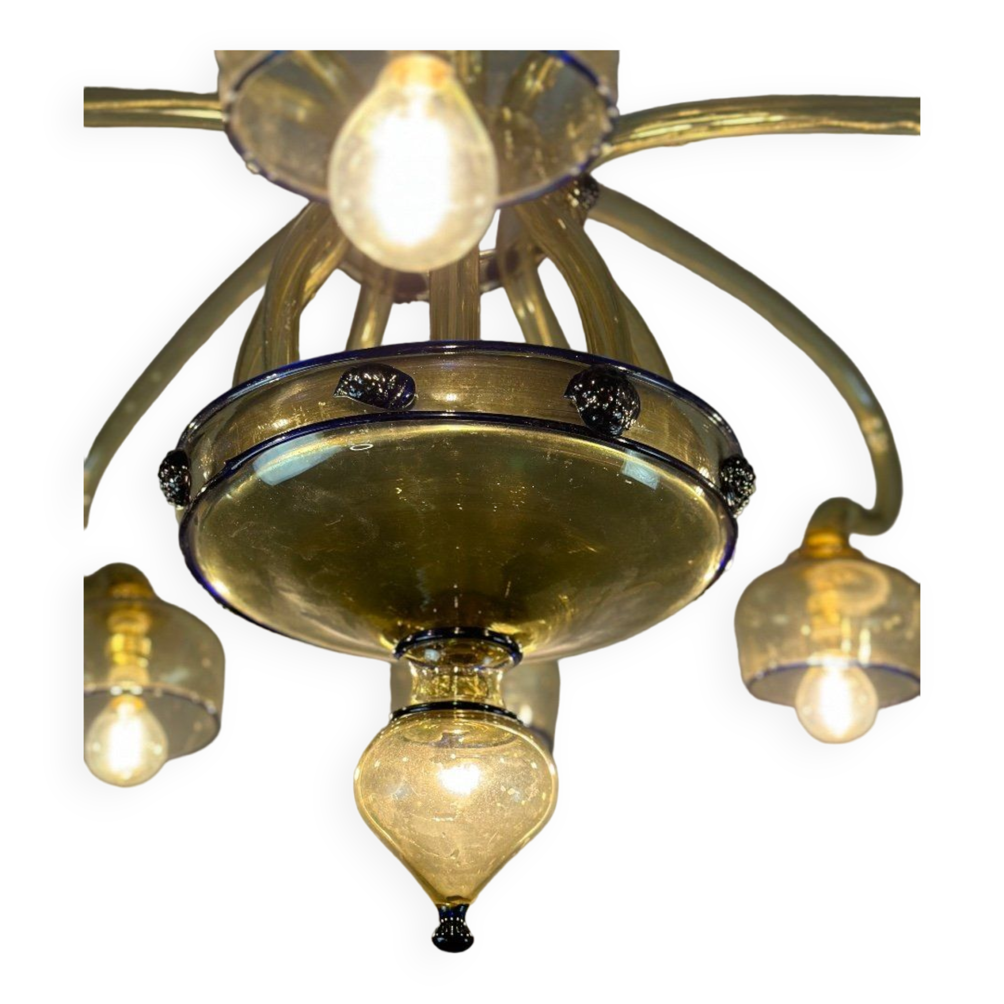 Venetian Art Nouveau chandelier in green and blue Murano glass circa 1920