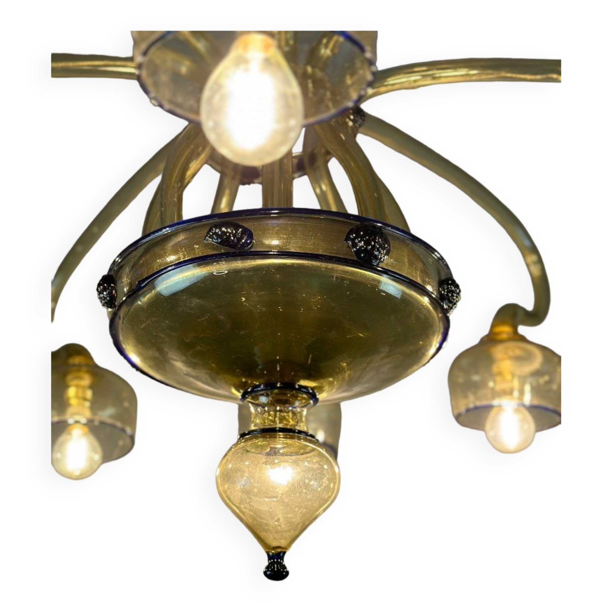 Venetian Art Nouveau chandelier in green and blue Murano glass circa 1920