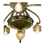 Lustre Art Nouveau Vénitien En Verre De Murano Vert Et Bleu Vers 1920