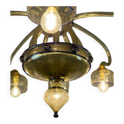 Venetian Art Nouveau chandelier in green and blue Murano glass circa 1920