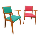 Pair of vintage Skaï bridge armchairs