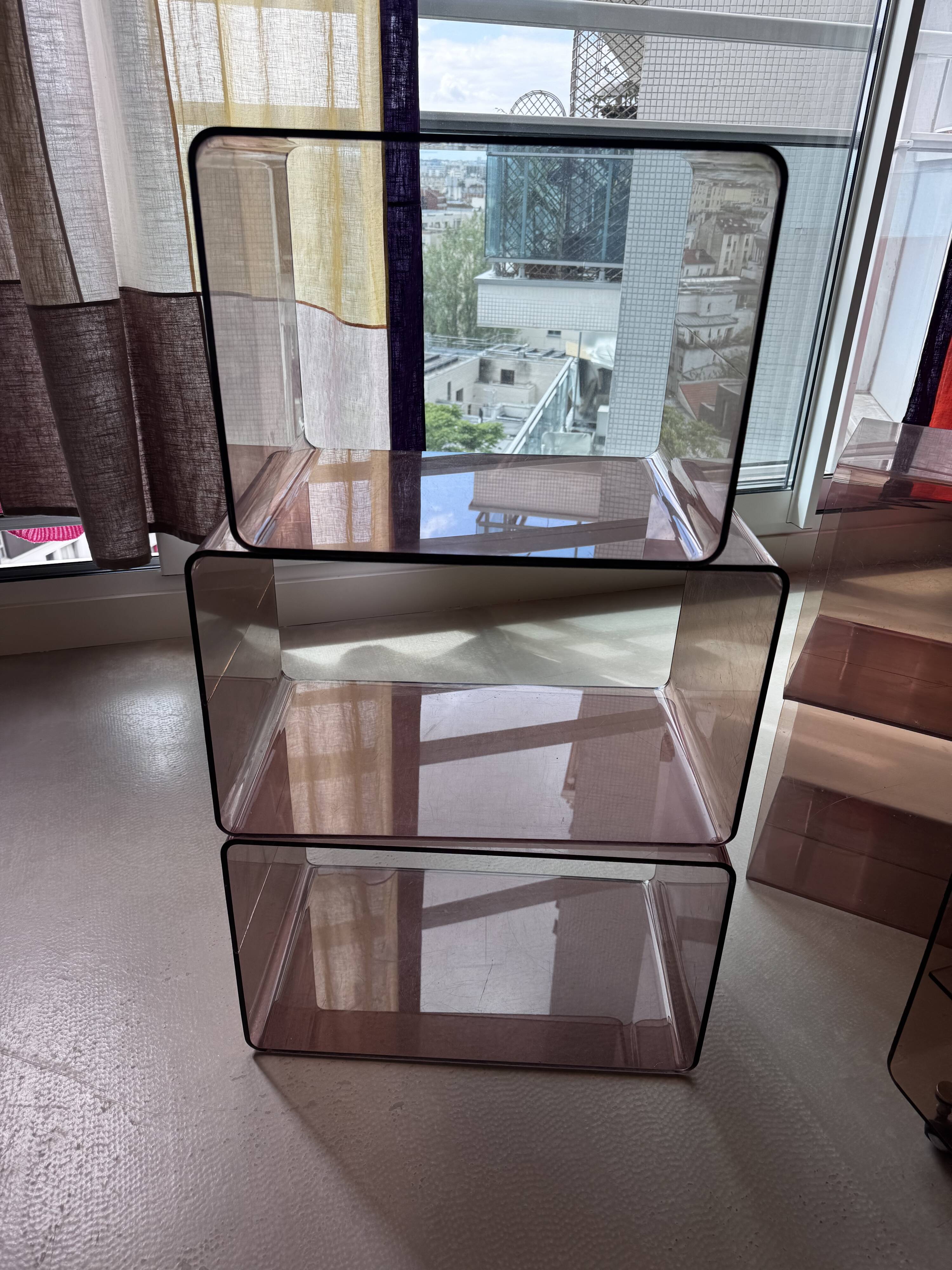 Set of 6 vintage smoked plexiglass modules – 70s/80s – Roche Bobois style
