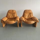 Set of 2 chairs P60 with ottoman by Vittorio Introini for Saporiti 1960