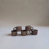 Set of 5 brown stoneware cups