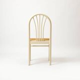 Set of 2 postmodern dining chairs in white painted wood and cane, 1980s