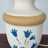 D'Albret lamp in beige terracotta with blue flowers - Hand painted - 80s