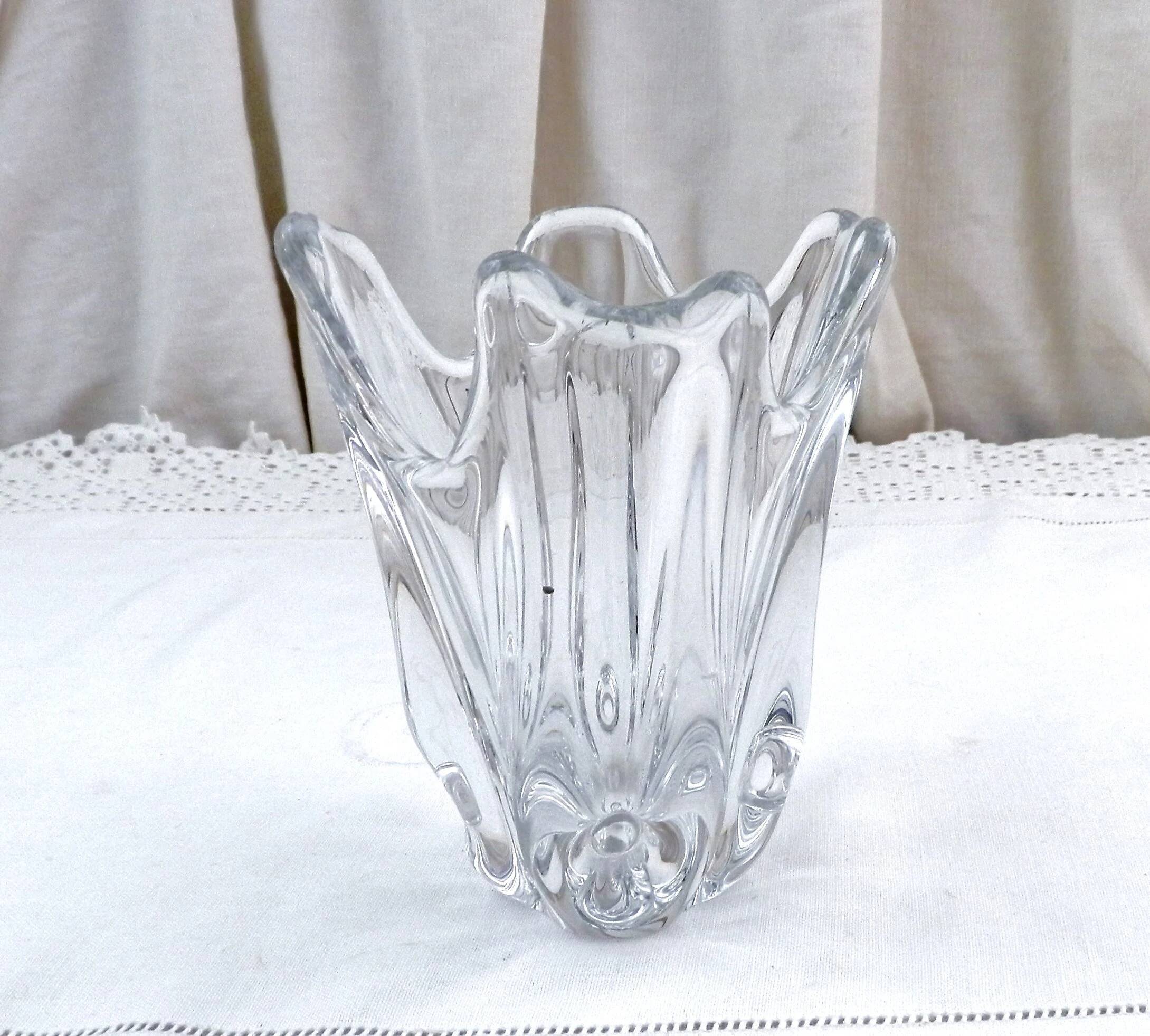 French vase, clear crystal glass, fluid organic shapes