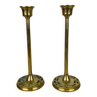 Pair of vintage golden brass candlesticks