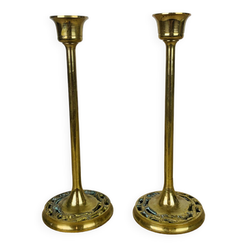 Paire de bougeoirs laiton doré vintage