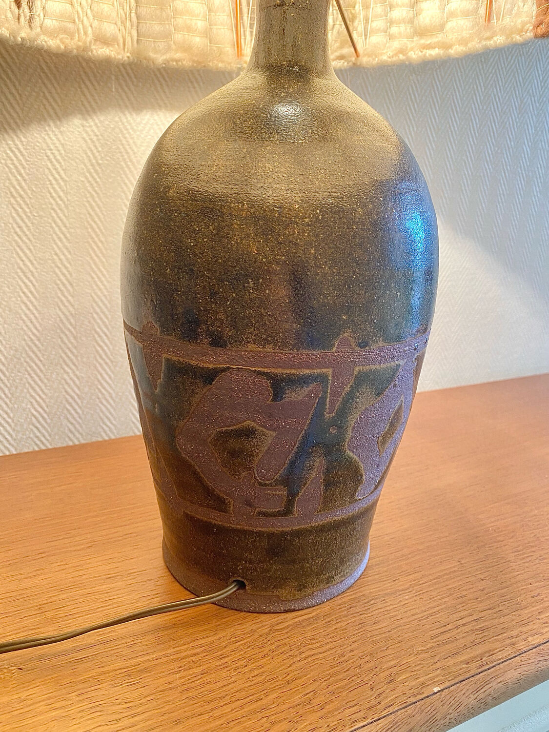 Large 60s lamp in stoneware and wool