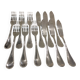 6 fish cutlery pieces, 12 pieces, silver-plated metal, Christofle silversmith, Perles