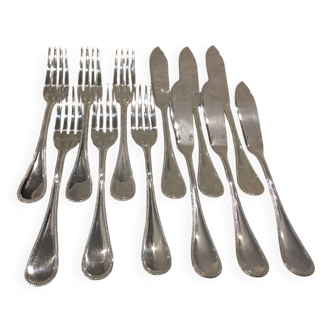 6 couverts à poisson 12p métal argenté orfèvre Christofle Perles