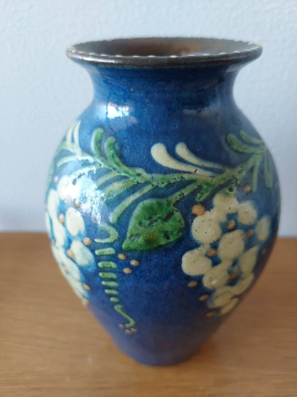 Vase signed Primavera in blue glazed ceramic 1920 1930