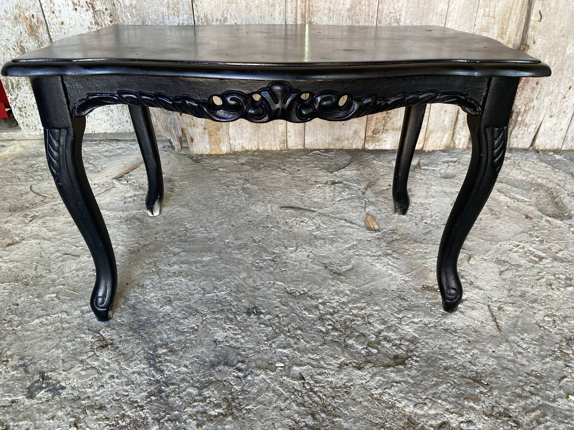 Vintage Black Carved Oak Louis XV Style Coffee Table