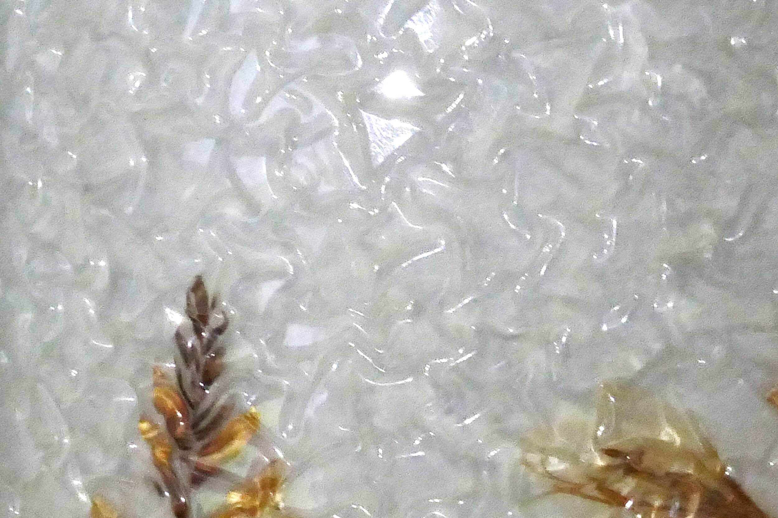 Wrought iron lamp and Perspex lampshade with herbarium decor