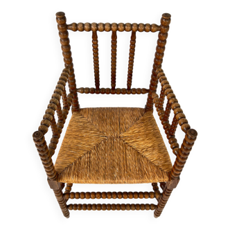 Stained Beechwood Bobbin Armchair in Jacobean Style, 1900s