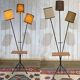 1960s floor lamp with three lights and its period lampshades.