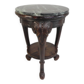 Table d'appoint ronde ancienne en acajou avec plateau en marbre vert veiné, début du 20ème siècle