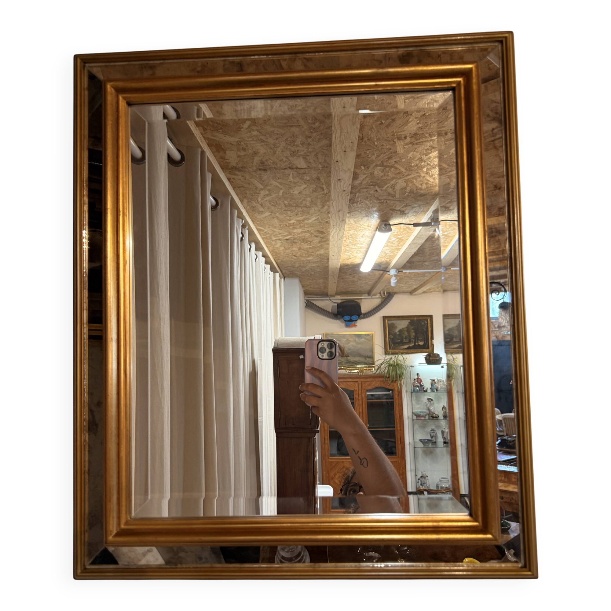 Grand miroir biseauté – cadre doré – années 1970