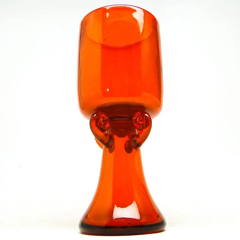 Modernism vase, orange glass, designed by J. Słuczan-Orkusz, Poland, 1970s