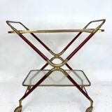 Mid-century brass and wood bar cart, Italy 1950s