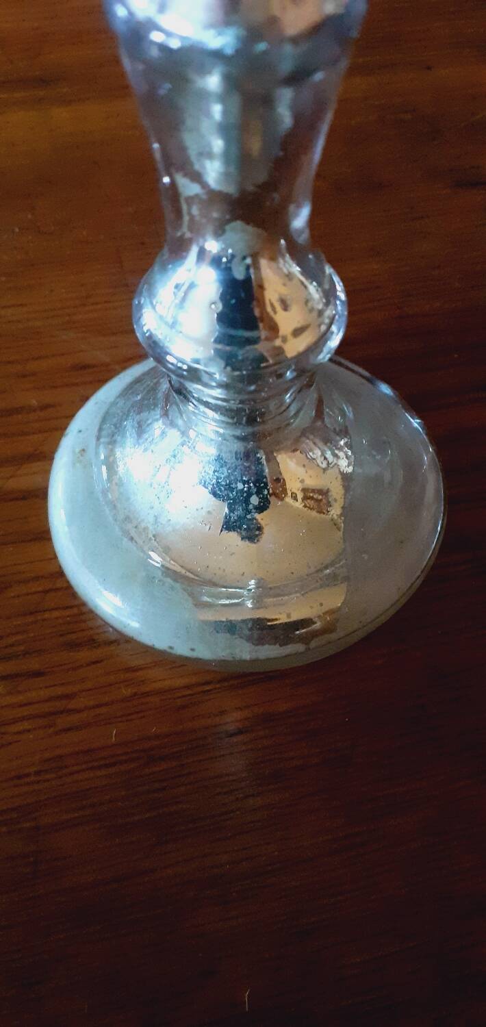 Pair Of Old Candlesticks In Eglomized/Mercurized Glass