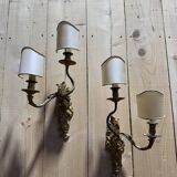 Pair of Louis XV style Rocaille wall sconces in bronze
