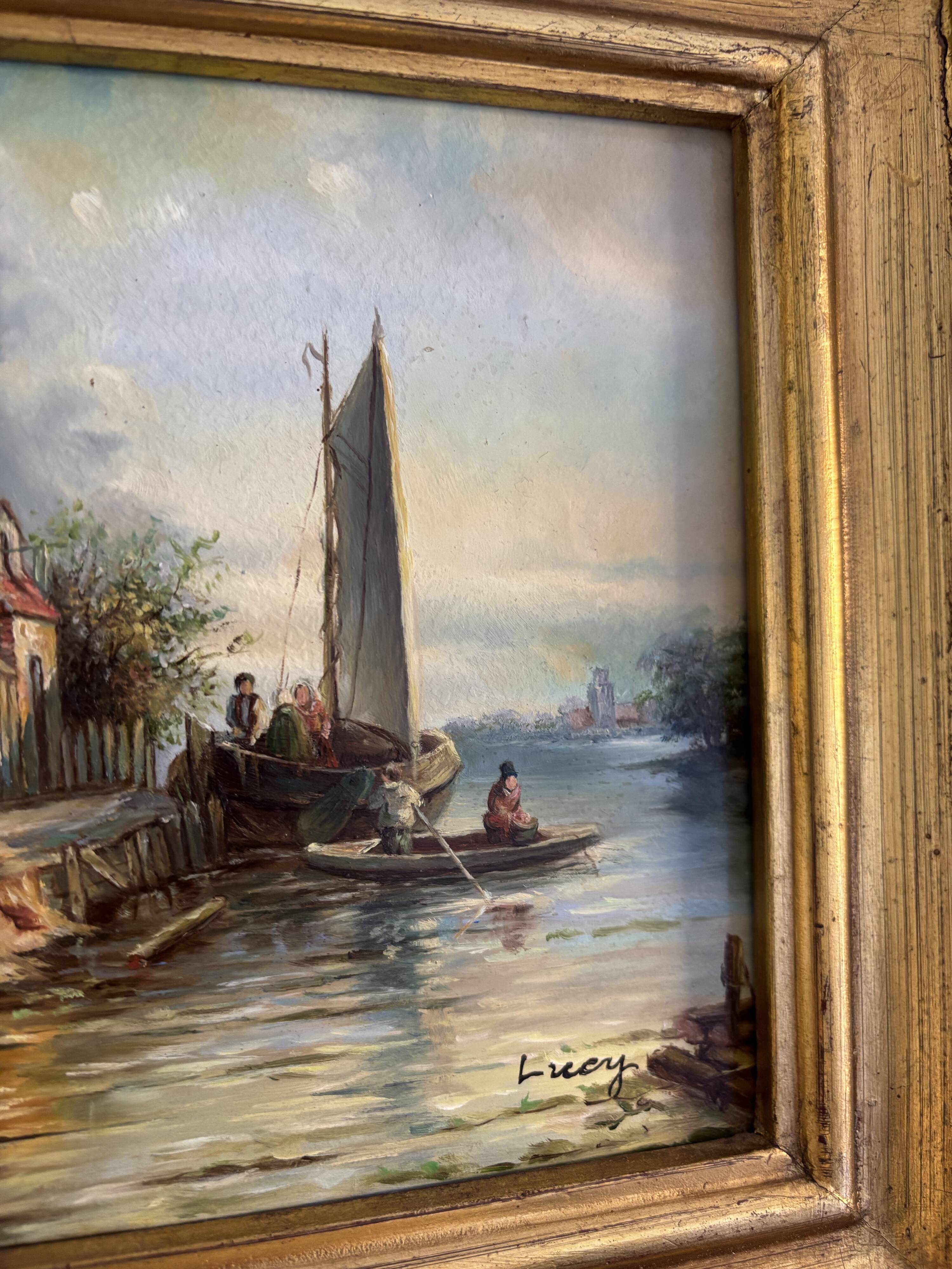 Oil painting seascape signed Lucy - 50 x 44 cm
