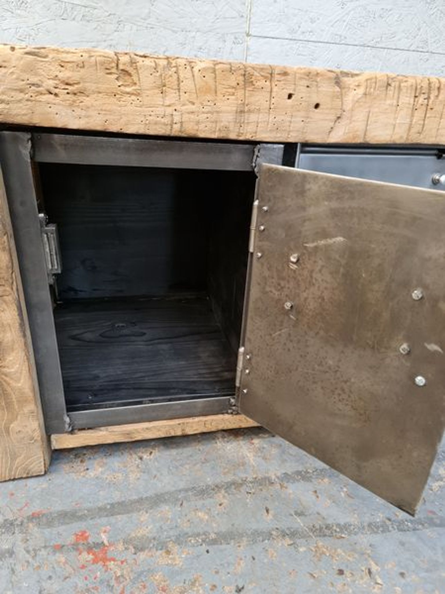 Old established furniture low industrial TV vintage oak and metal
