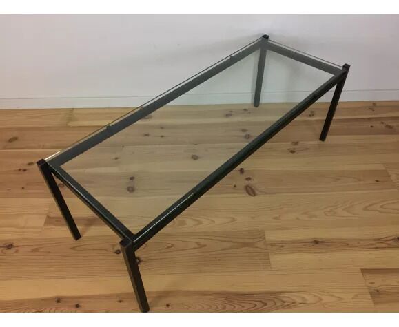Modernist coffee table 50s black metal and glass