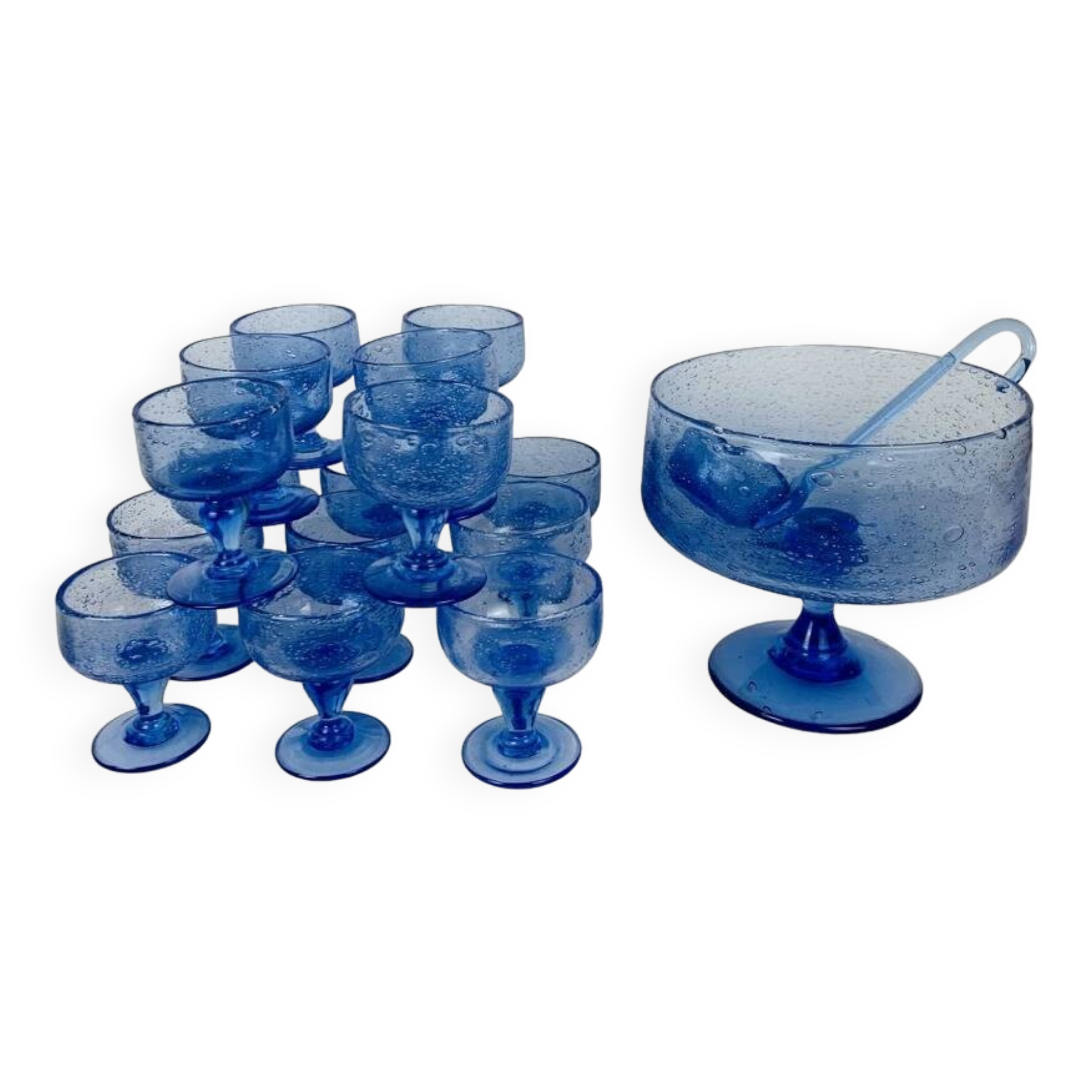 16 sangria serving glasses, Biot blue bubble glass