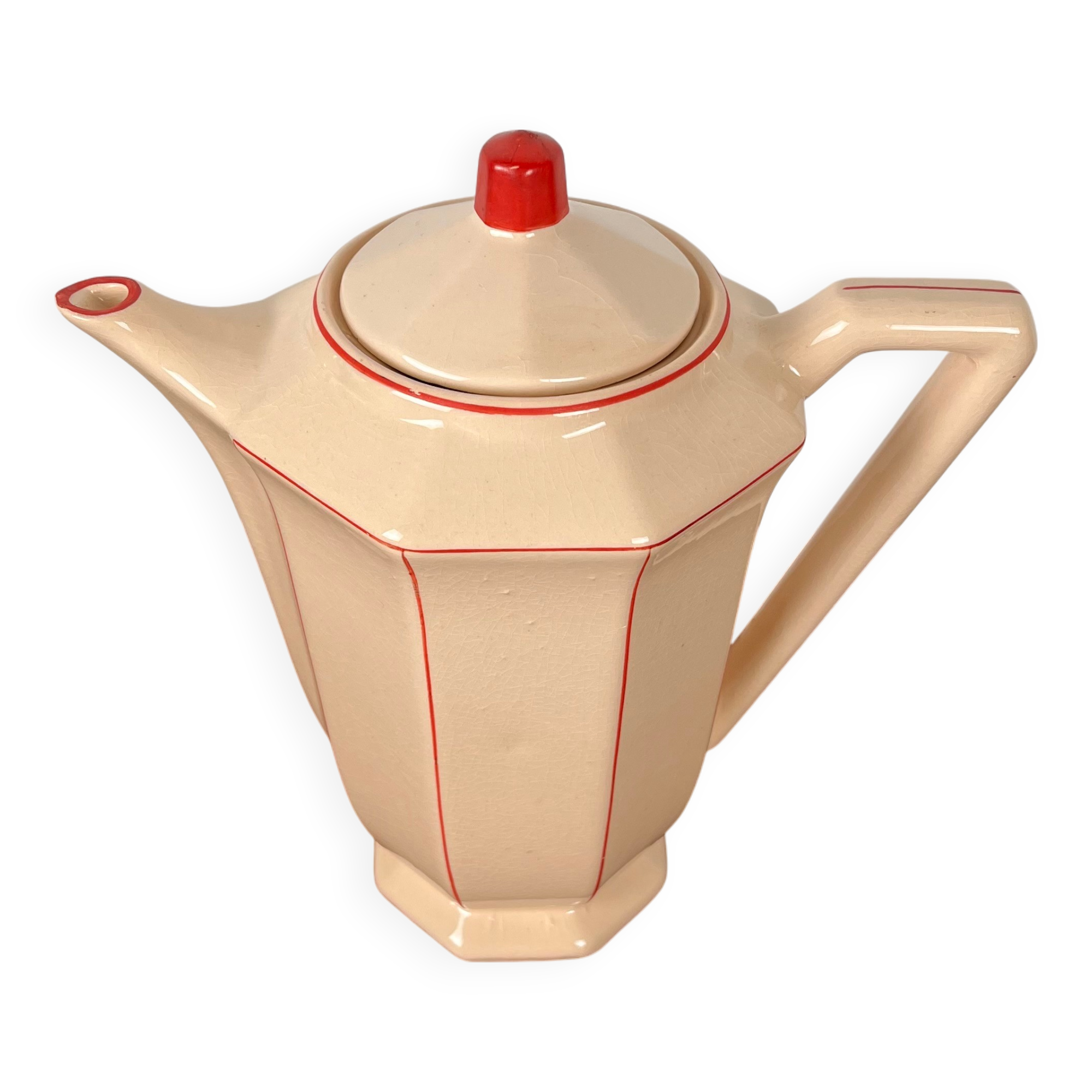 Digoin-Sarrguemines Art Deco pink and red coffee/tea set