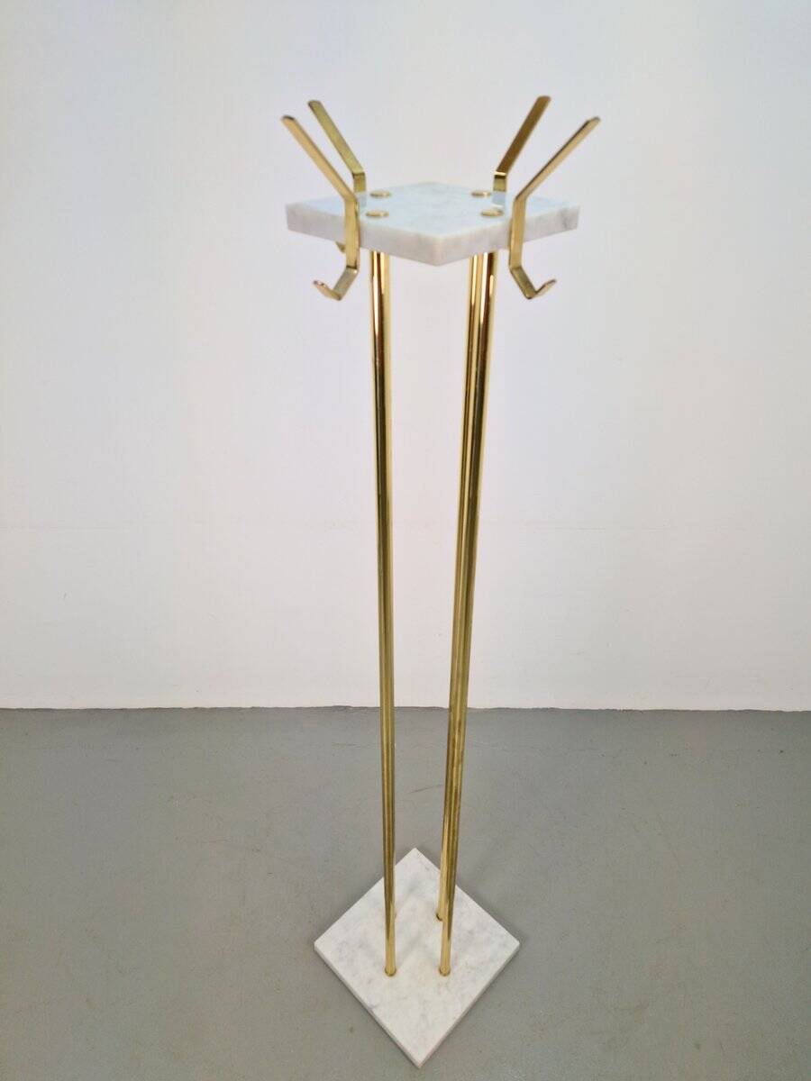 Italian Carrara Marble and Brass Freestanding Coat Rack, 1960s
