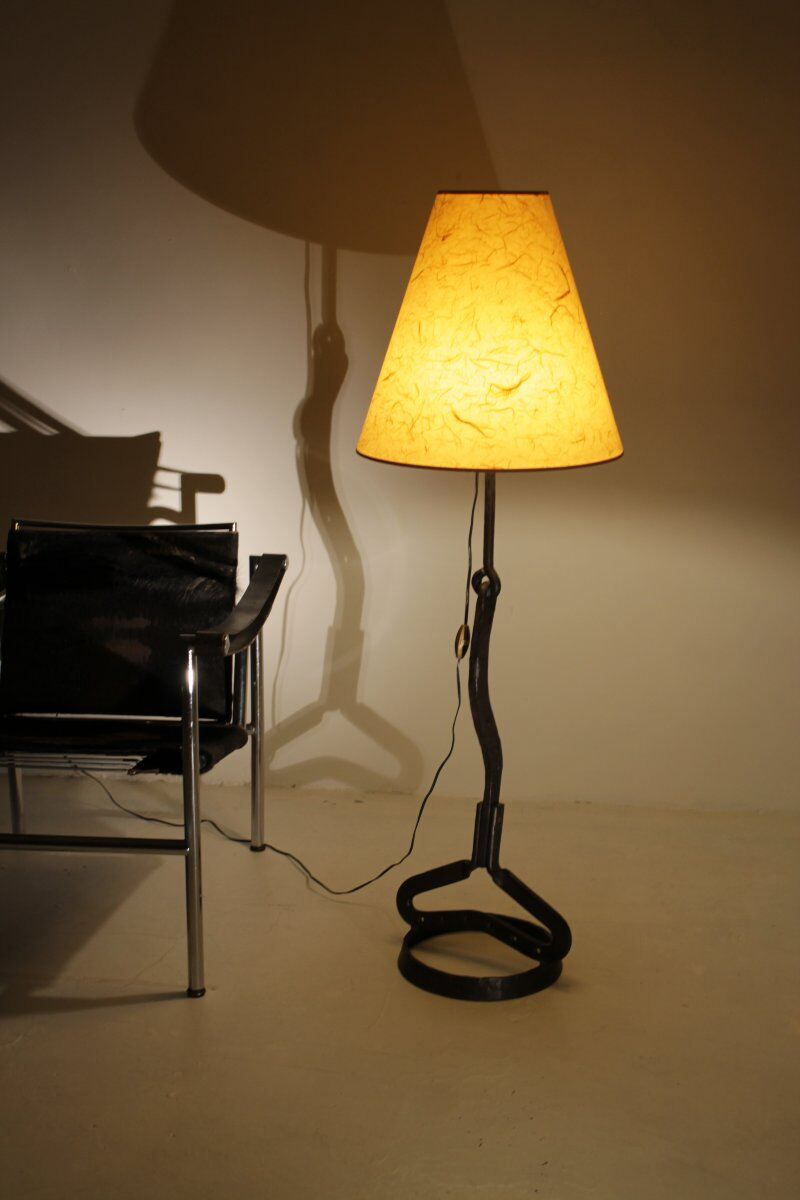 Wrought iron floor lamp attributed to Léopold Gest.